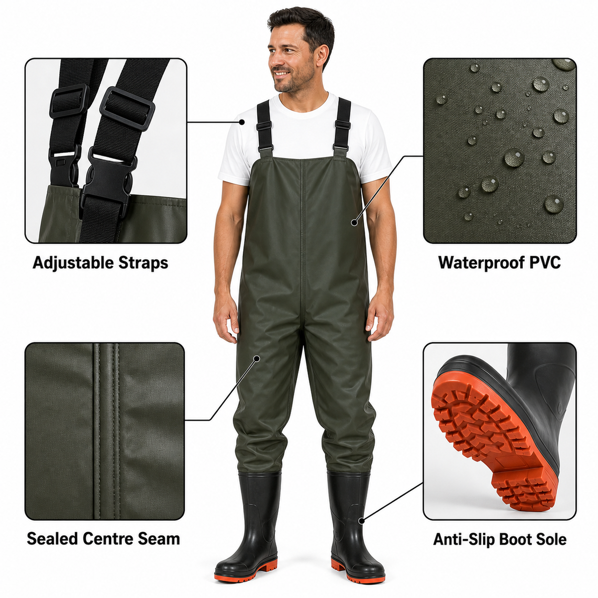 Heavy-Duty Chest Waders with Cleated Boots | Anti-Stick Lining