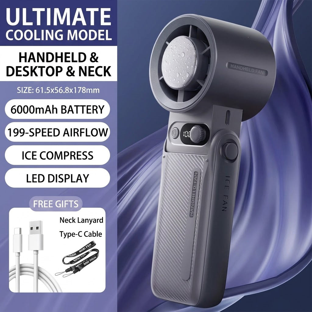Portable Handheld Fan Rechargeable USB Desk Fan 5-Speed Adjustable Personal Cooling Fan with 6000mAh Battery
