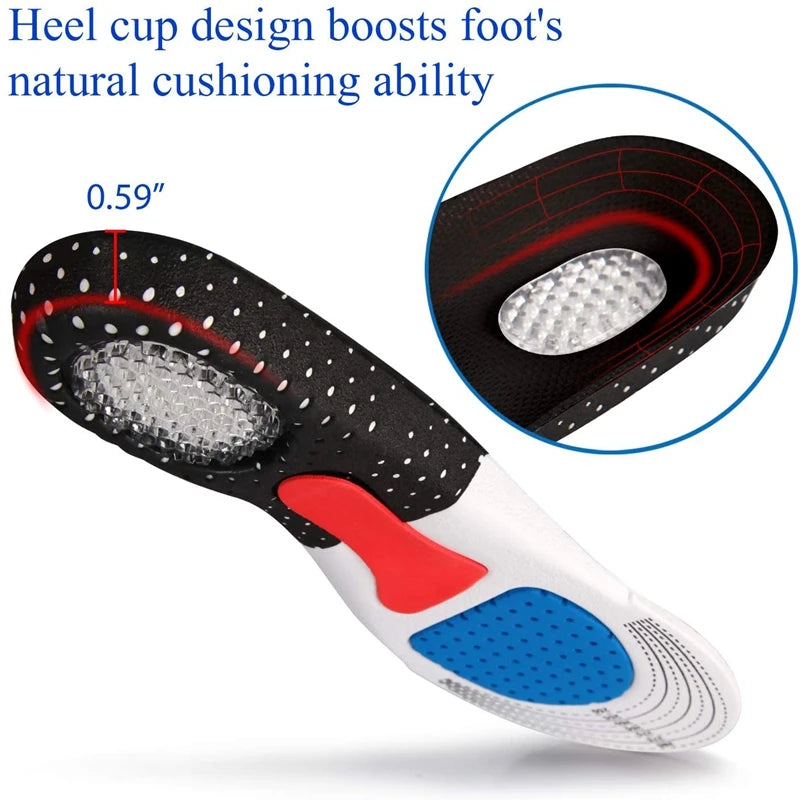 Palmilhas ortopédicas para homens e mulheres, almofada de espuma de memória, palmilha de gel, suporte de arco de silicone, almofada de sapato esportivo, inserção macia para corrida