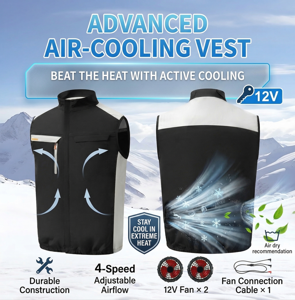 Air Cooling Vest with Dual Fans, 12V Electric Cooling Vest for Hot Weather Work & Outdoor Use