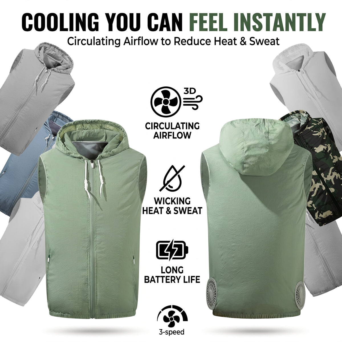 Summer Hooded Air Cooling Vest with 2 Fans – Men & Women Outdoor Heat Relief