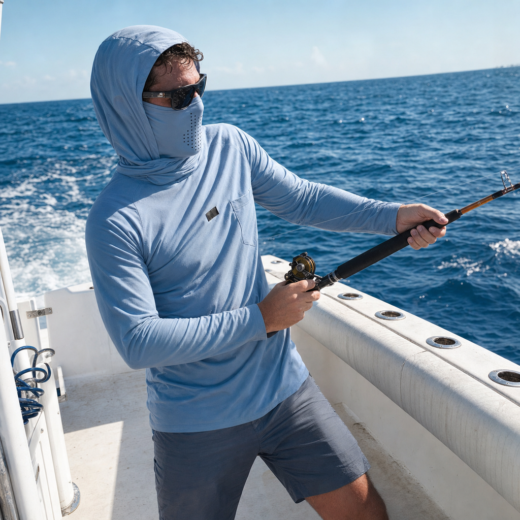 UPF 50+ Hooded Sun Shirt | Lightweight Quick-Dry Fishing Top with Built-In Snood